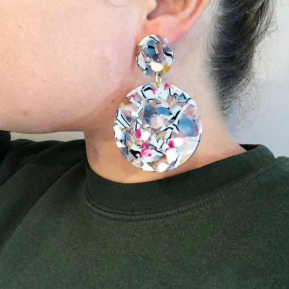 Circle Drop Earrings in Blue - Picture 8 of 8